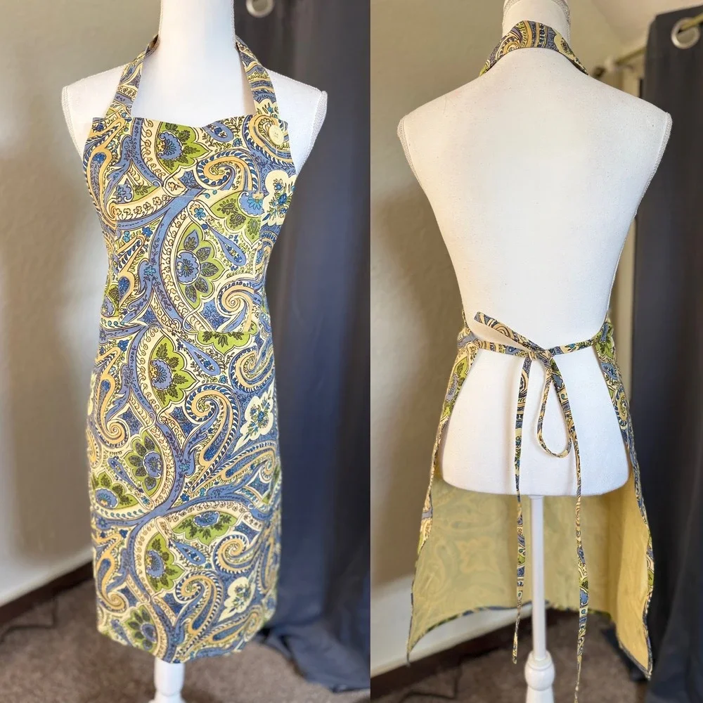 April Cornell Apron Womens One Size Blue Green Paisley Floral Cotton Kitchen